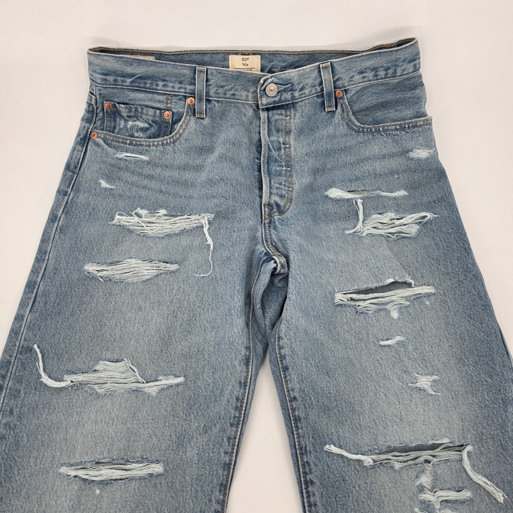Levis 501 90s Fit Premium Big E Denim Jeans Women Size 32x30 Distressed Straight